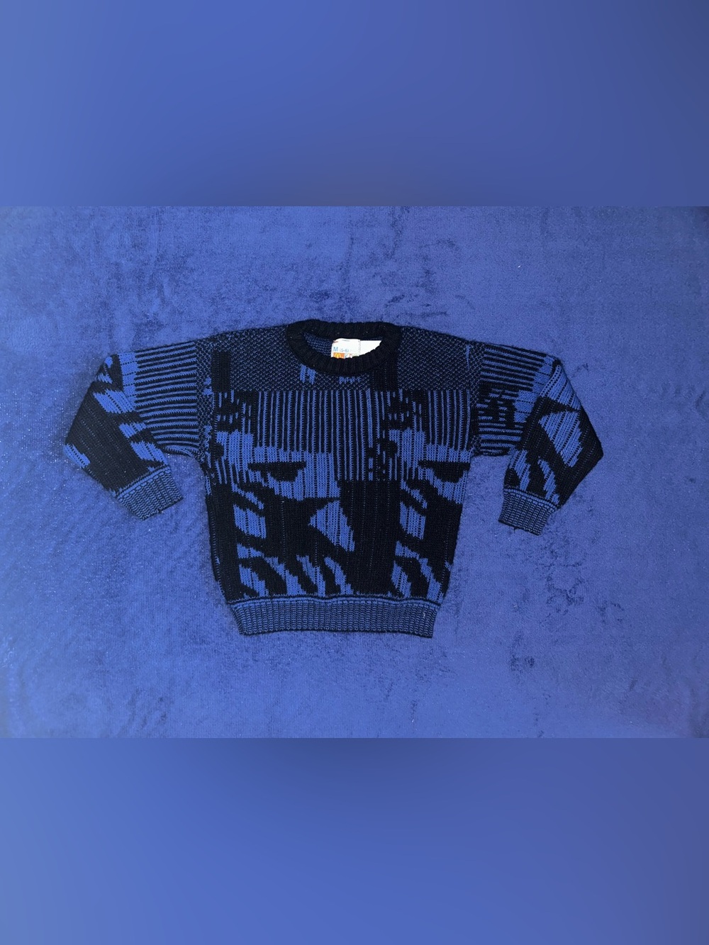 Vintage McKids Blue and Black Patterned Sweater Size M (5-6) USA